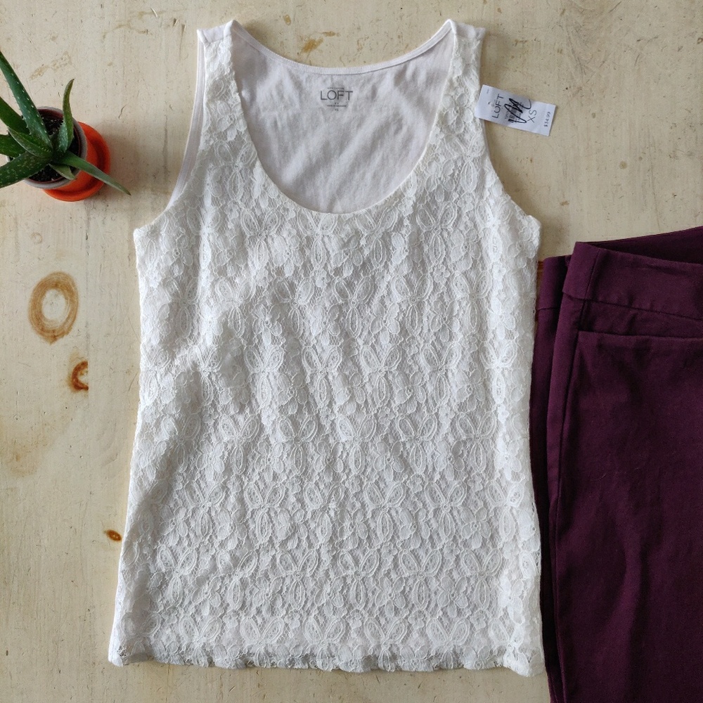 NWT Ann Taylor Loft white lace overlay tank top